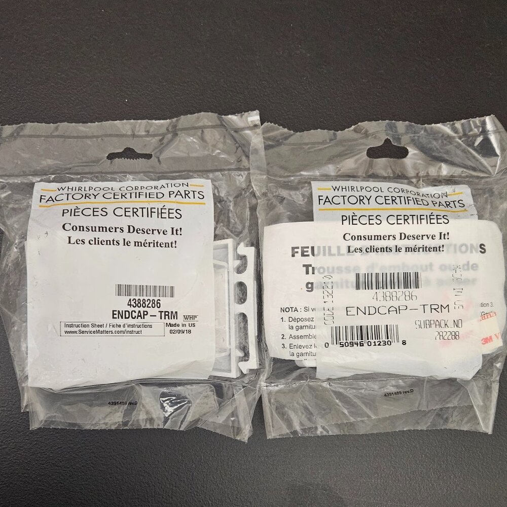 Whirlpool Refrigerator Shelf Retainer Bar Support End Cap-Trim #4388286  (2 Pkg)